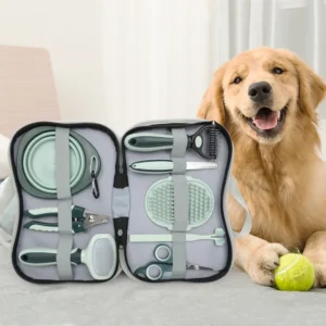 Professional Dog Cat Grooming Kit Portable Pet Hair Brush Set Durable Combs Nail Scissors with Cleaning Feature for Home Care