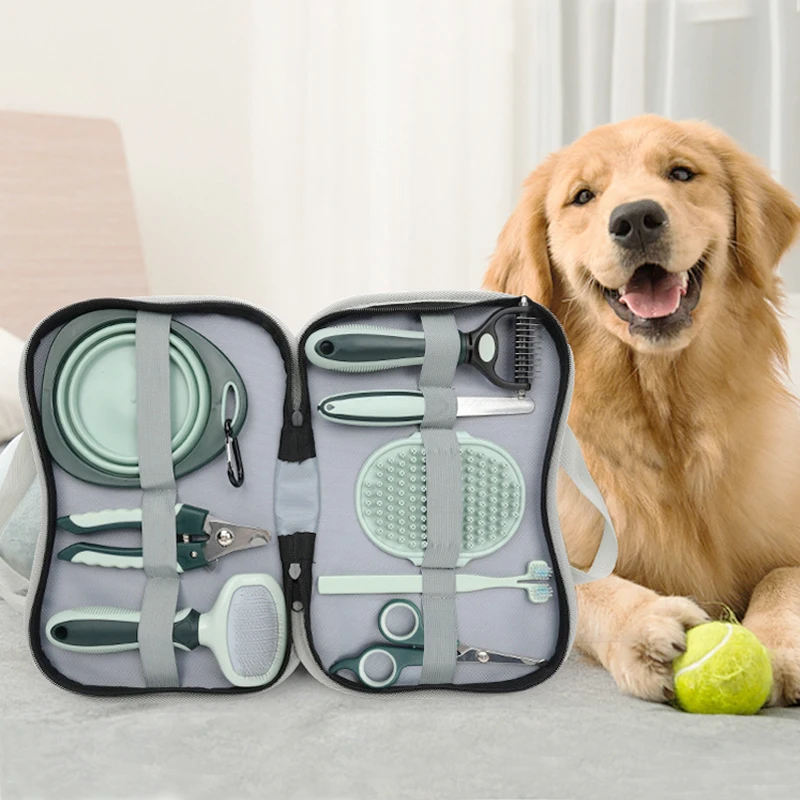 Professional Dog Cat Grooming Kit Portable Pet Hair Brush Set Durable Combs Nail Scissors with Cleaning Feature for Home Care