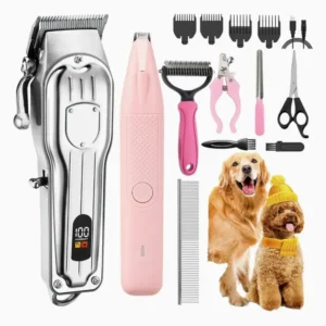 Professional Dog Grooming Kit Clippers Cordless Rechargeable Cleaning Pet Hair Shaver Set LED Display Thick Hair Dogs Cats Paws