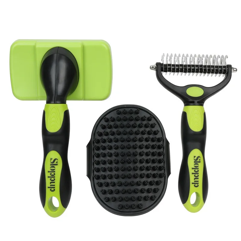 Professional Eco friendly Plastic Pet Grooming Kit Set Self Cleaning Deshedding Brush Detangling Comb Massage Bath Tool for Dogs