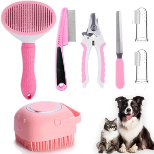 Professional Pet Grooming Brush Set for Dogs Cats Deshedding Comb Soft Bristles Massage Function Stainless Steel