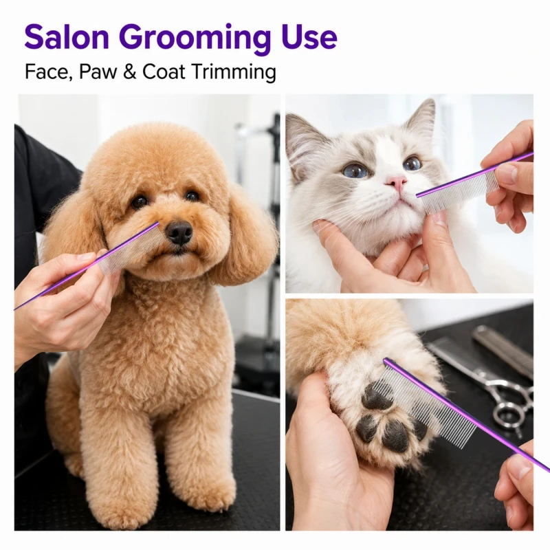 Professional Pet Hair Parting Comb Purple Rat Tail Grooming Tool with Aluminum Handle and Stainless Steel Pin