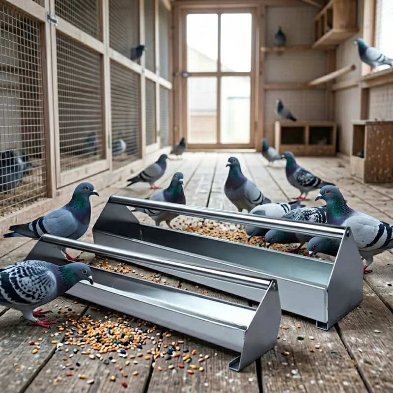 Professional Pigeon Feeder Durable Stainless Steel Racing Pigeon Feeder Automatic Gravity Dispenser for Bird Loft