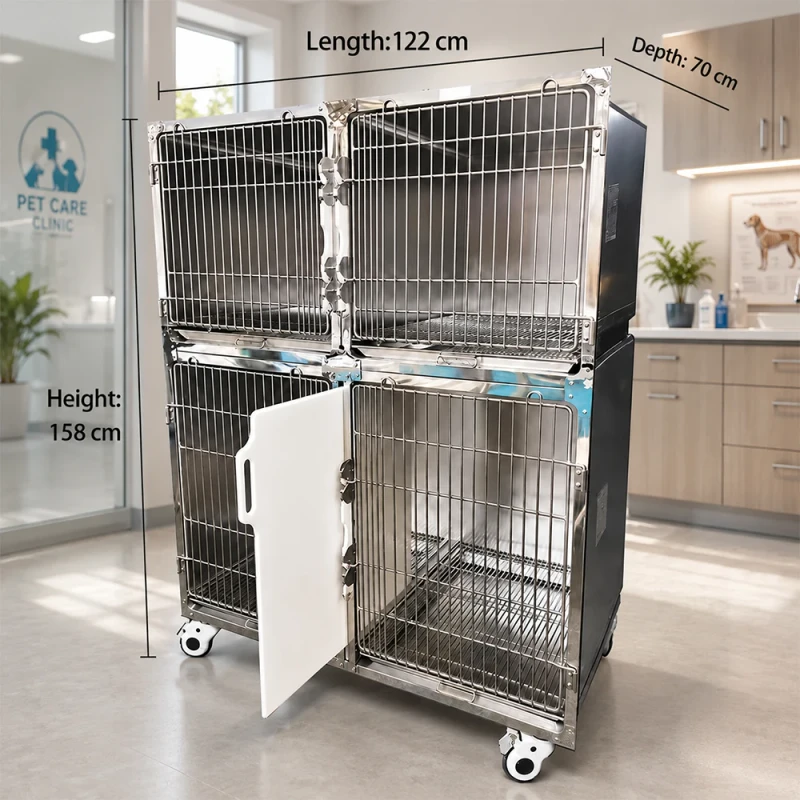 Professional Stainless Steel Dog Cat Cage Veterinary Pet Kennel for Clinic Surgery Recovery and Infusion Room