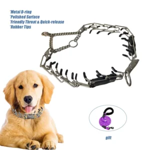 Professional Stainless Steel Prong Collar Adjustable Dog Training Collar with Safety Lock for Large Breed Behavior Correction