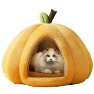 Pumpkin Cat Nest Modern Luxury Semi Closed Pet Kennel Comfortable Bed for Kittens Puppies Removable Washable Cotton Filled Four
