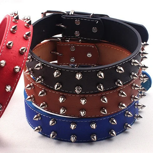 Punk Style PU Rivet Dog Collar for Medium and Large Dogs Solid Pattern Pet Necklace