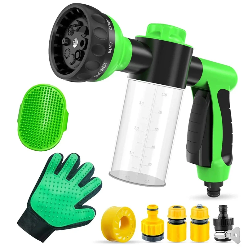 Pup Jet Eco-Friendly 5-Piece Plastic Dog Wash Set Includes Jet Foam Sprayer Nozzle Connector Shower Spray Gun for Pet Bathing