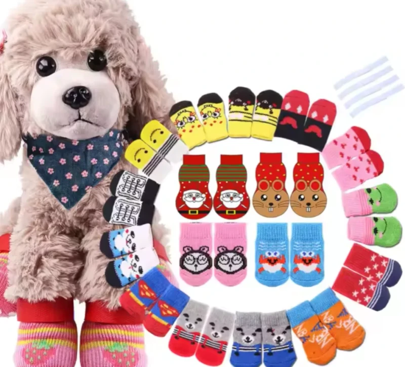 Puppy Dog Socks Print Animal Pattern Cotton and Nylon Pet Shoes for Summer and Winter Wear