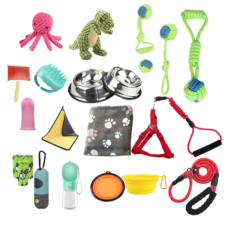 Puppy Sets Dog Toys Bed Blankets Puppy Training Supplies Feeding Grooming Essential Puppy Starter Kit for Large Medium Small Dog