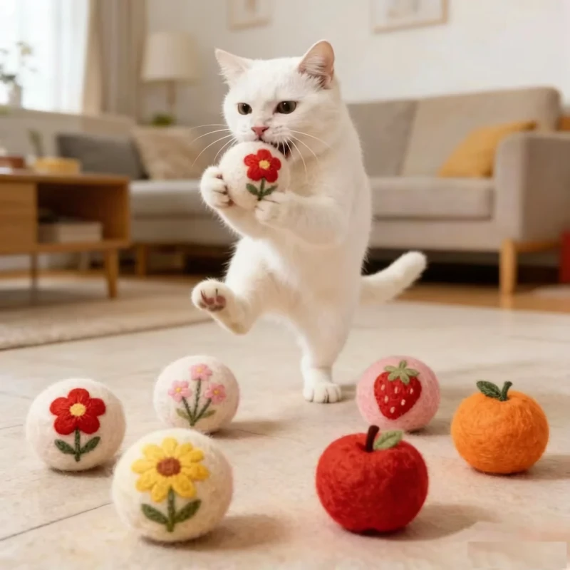 Pure Wool Silent Cartoon Eco Friendly Cat Balls Self Entertainment Boredom Relief Toys Cat Teaser Pet Products