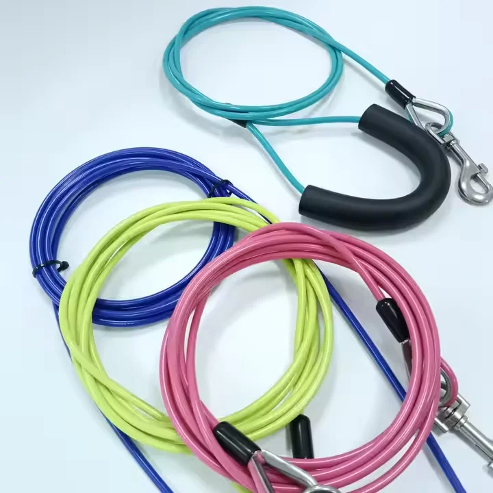 Pvc Spring Steel Wire Rope Long Nylon Pet Leash Dog Tie Out Cable Pet Leash Lead Leash Dog