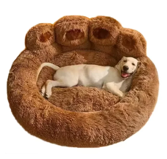 QbellPet Pet Dog Bed All Seasons Paw Shape Long Plush Warm Cat Bed Cozy and Comfy Pet Cushion for Puppy Large Dog Bed