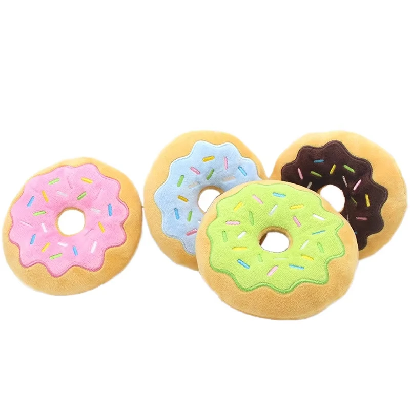 Qbellpet Dog Squeak Plush Toy Durable Donut Shaped Interactive Movement Toy Cartoony Pet Supplies Sound Toys