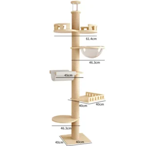 Qbellpet Eco Friendly Wood Large Cats Condo Trees Play Furniture Scratcher Modern Cat Ceiling Tree Tower Multi Layer Cat