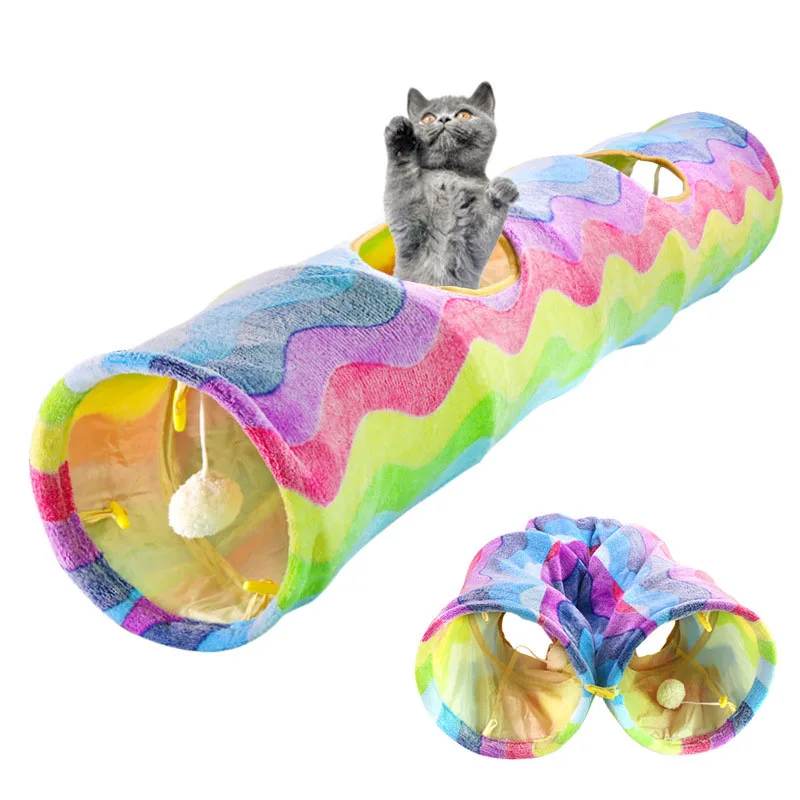 Qbellpet Pet Products Pet Supplies Rainbow Pets New Inventions Plush Cat Tunnel Toys