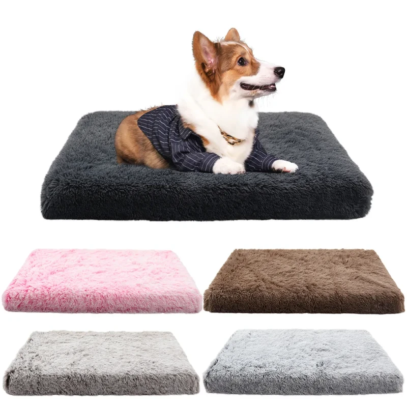 Queeneo Plush Warm Circle Rectangular Dog Mat Comfortable Soft Detachable Washable Calming Pet Pad Bed Flannel Non-slip Bottom