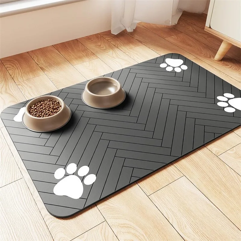 Quick Drying Cooling Cartoon Modern Pet Diatom Mud Feeding Mat Absorbent Splash Proof Cat and Dog Eating Mat for Pets
