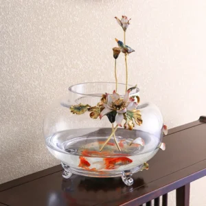 RORO Home Decor Decorative Coffee Tabletop Enamel Flower Large Glass Crystal Fish Farming tank Aquarium Accessories
