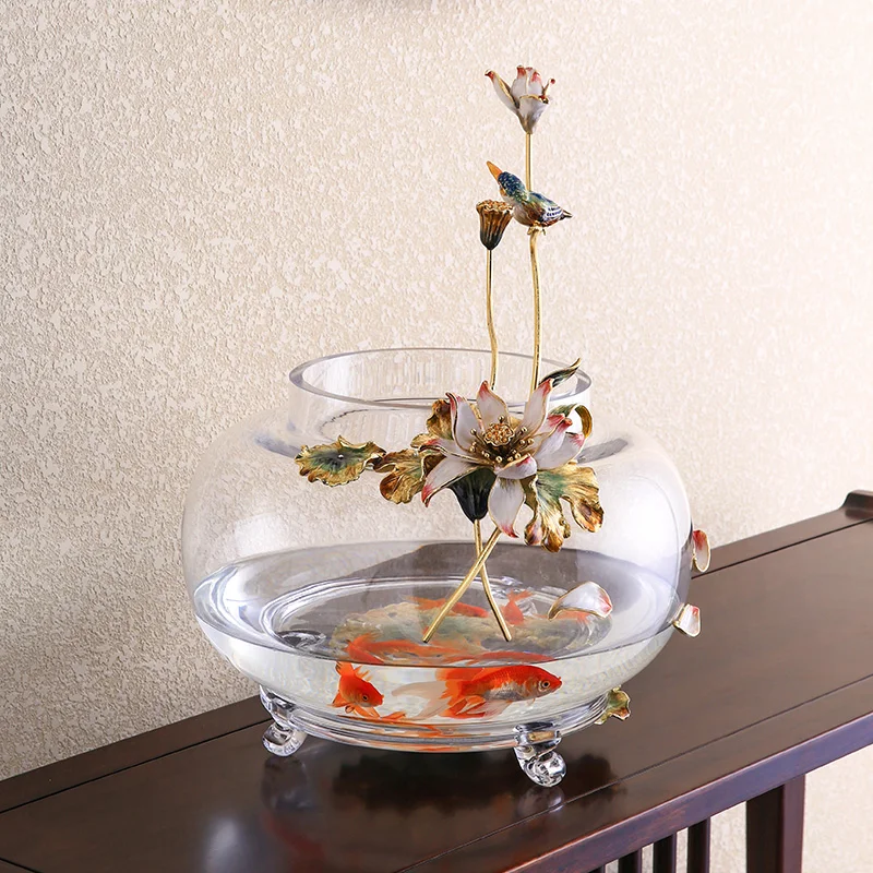 RORO Home Decor Decorative Coffee Tabletop Enamel Flower Large Glass Crystal Fish Farming tank Aquarium Accessories