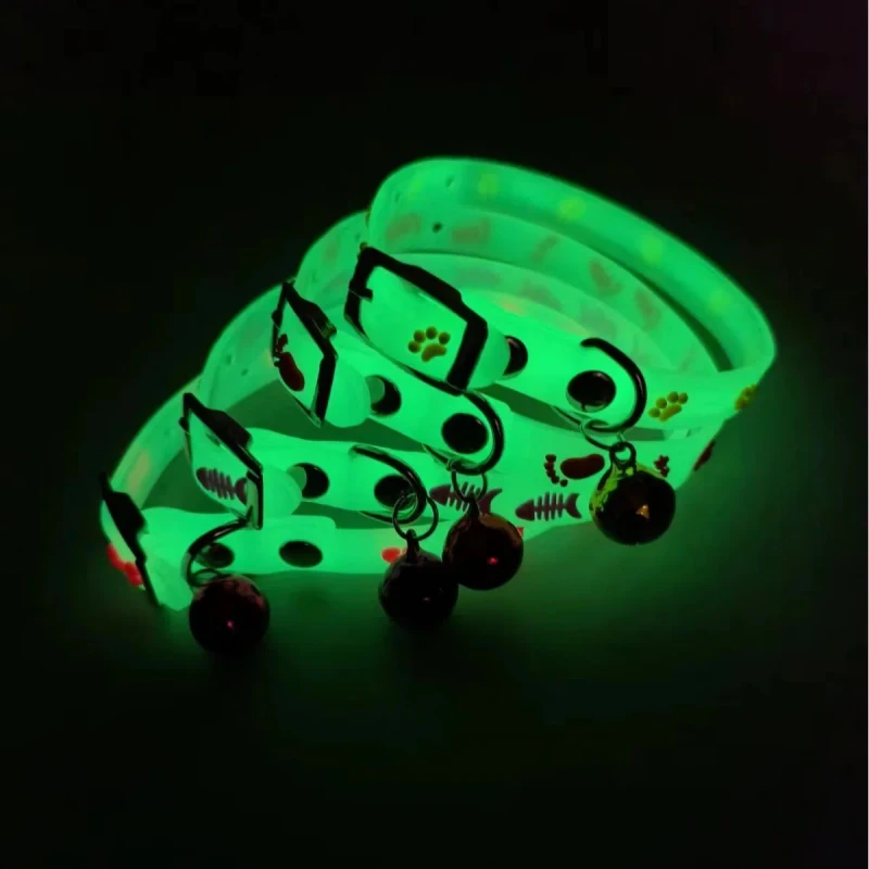 RTS Waterproof Silica Gel Clear Night Fluorescence Dog Cat Pet Collar with Lights and Animal Pattern