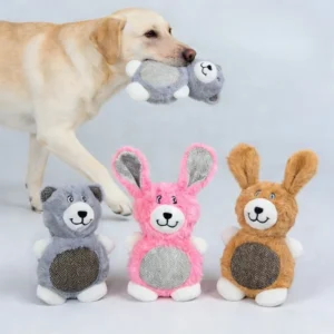 Rabbit Fur Linen Squeaky Dog Toy Bite Resistant Pet Chew Toy Anxiety Relief Rabbit Bear
