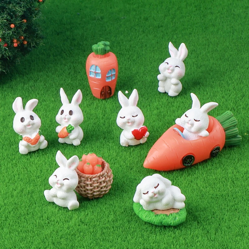 Rabbit Home Cartoon Small Animal Desktop Ornament Micro Landscape Decoration Resin Accessories Horticultural Crafts