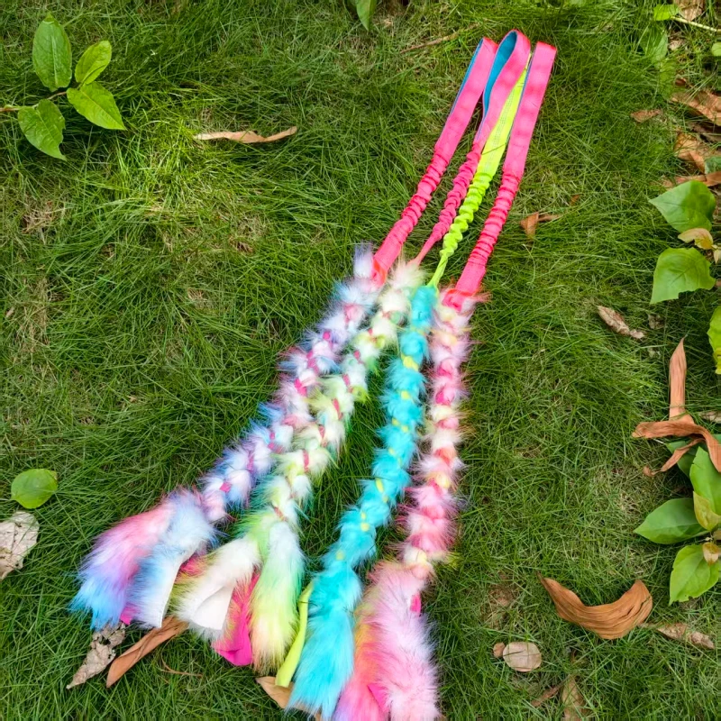 Rainbow Color Custom Eco Friendly Faux Fur Pet Plush Toy Elastic Bungee Outdoor Interactive Tug Chew Toy for Big Dogs