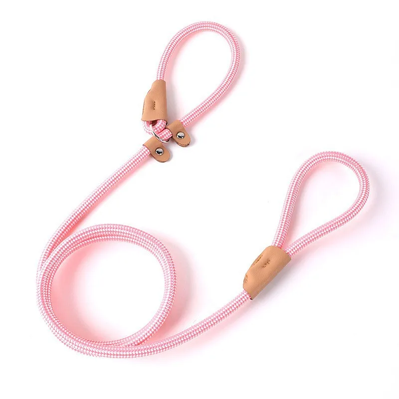 Rainbow Color Luxury Hands Free Dog Leash Nylon Slip Lead with Bowknot Decoration Solid Pattern Durable Rope