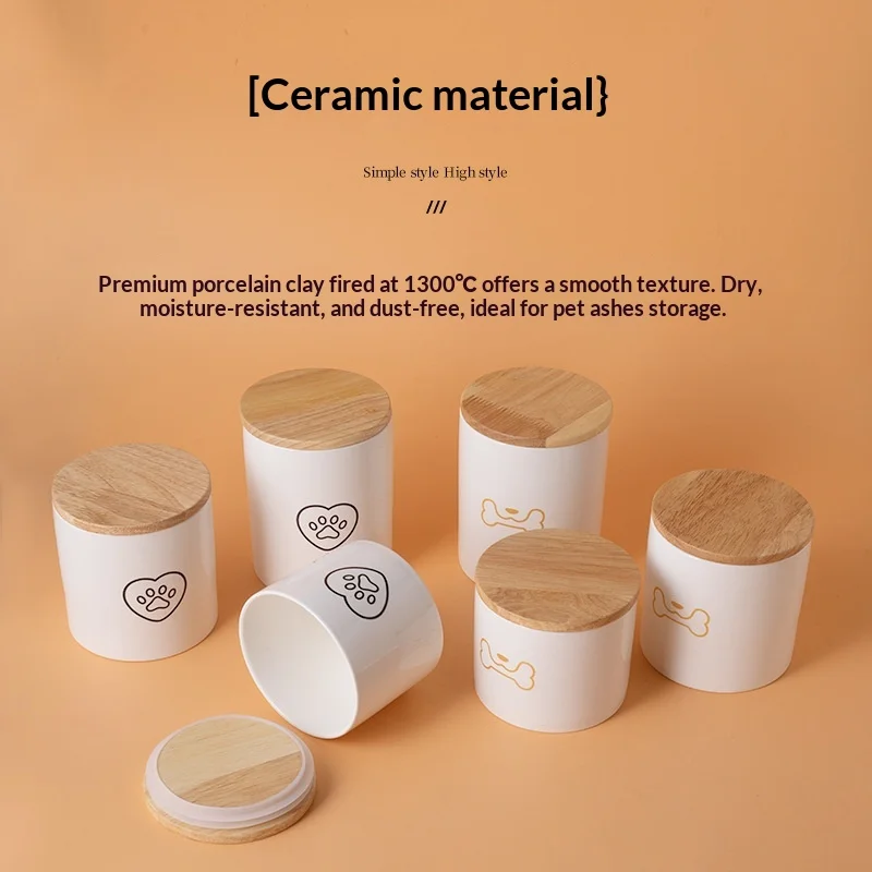 Ready-Made Handmade Ceramic Pet Memorial Urns Jars for Cat Dog Funerals Sealed Ashes Urn with Decorative Design