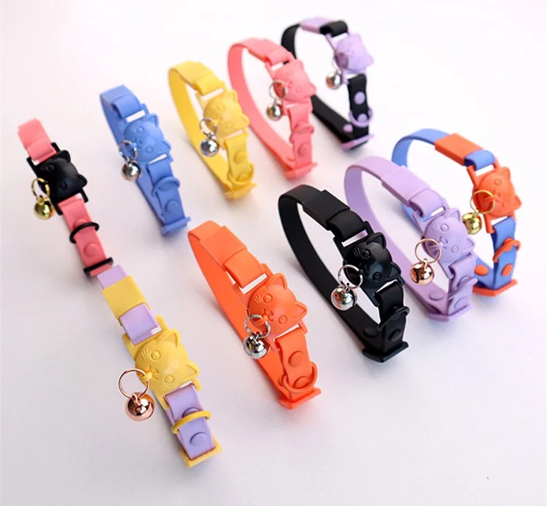 Ready to Ship Pet Collar Colourful Eco friendly Waterproof Soft PVC Padded Silicone Cat Neck Collar with Bell