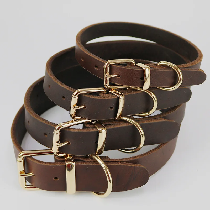 Real Leather Comfortable Dog Collar Extra Durable Metal Puppy Pet Neck Collar