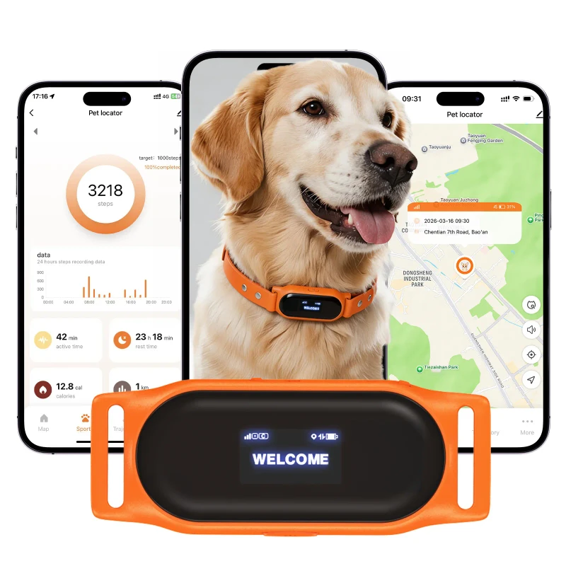 Real-Time Health Monitoring GPS Navigator 4G IP67 Waterproof Pet Anti-Lost Tracker for Dogs with Bluetooth