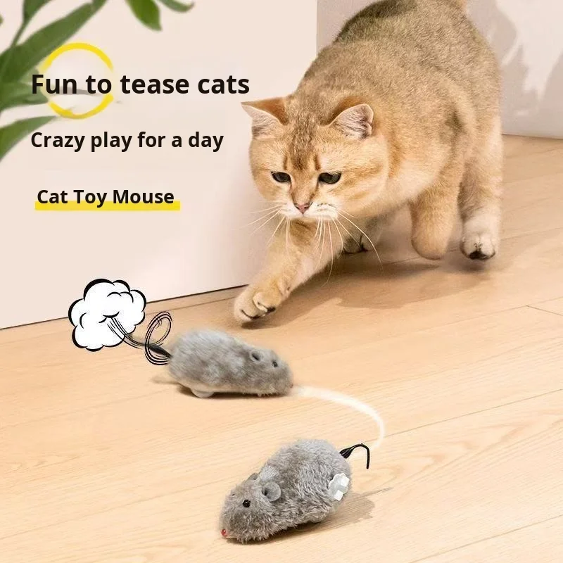 Realistic Wind Up Plastic Mouse Toy Eco Friendly Self Entertainment Plush Toy for Kittens Little Pet Cat Dog