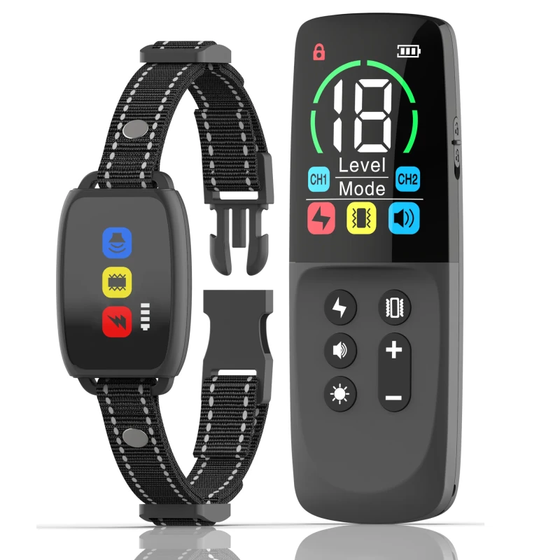 Rechargeable Dog Collar Smart Bark Stopper LCD Display 3 Modes Anti-Bark Control Electric Shock for Pet Training