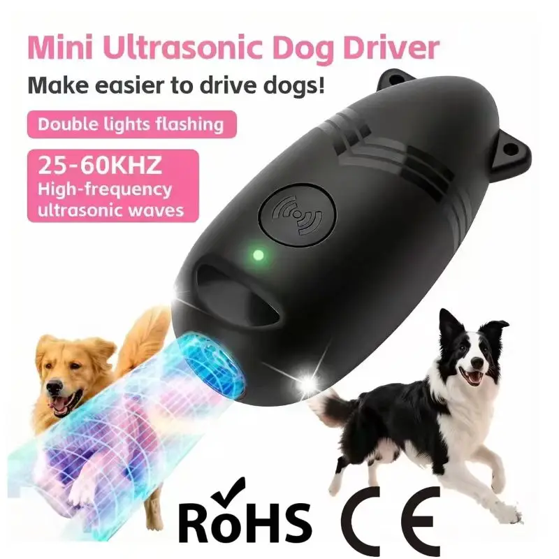 Rechargeable Ultrasonic Dog Bark Control & Anti Barking Repeller with 25 60KHz Frequency 10 20 Hours Battery Life ABS Material