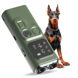 Rechargeable Ultrasonic Dog Repeller with LED Flashlight Motion Activated Trainer Plastic Bark Deterrent for Multi-Breed Dogs
