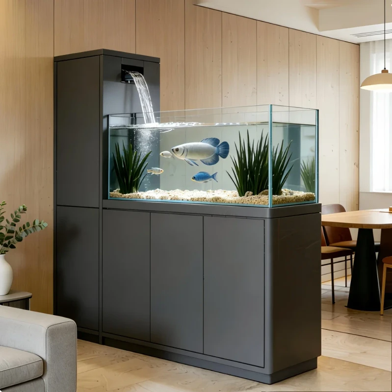Rectangle Living Room Glass Fish Tank Screen Partition Floor Standing Oxygen Generating All-in-One Home Aquarium