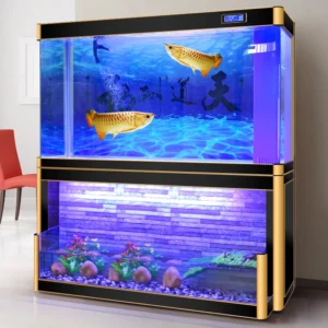 Rectangle Transparent Glass Aquarium Accessories Fish Tank Lighting Living Room Office Includes Water Pumps 300L