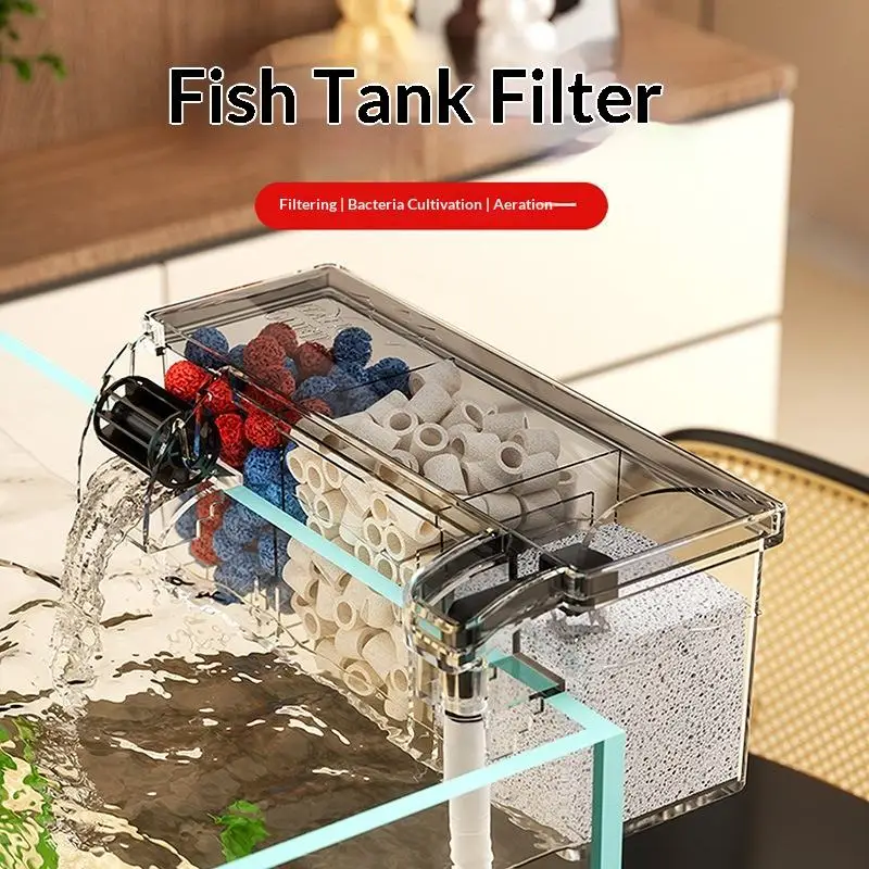 Rectangle Transparent Top Filter Drip Box Aquarium Fish Tank Accessories As Material Low Noise Three in One Filtration