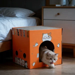 Recyclable Corrugated Cat House Space Saving Foldable Playhouse for Pet Supply Distributors