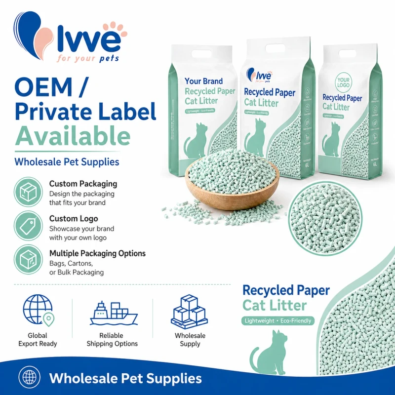 Recycled Paper Cat Litter for Cats Dust Free Lightweight Absorbent Odor Control Eco Pet Litter OEM Private Label