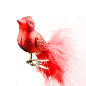Red Artificial Feather Ornament Hanging Decoration Small Figurine Handmade Glass Bird