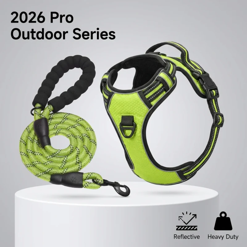 Reflective Adjustable Heavy Duty Oxford Fabric Soft Comfort Padding No Pull Dog Walking Leashes Set Pet Harnesses