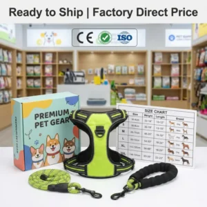Reflective Heavy Duty Soft Padded Oxford Adjustable No Pull Breathable Ergonomic Dog Leashes Pet Harnesses