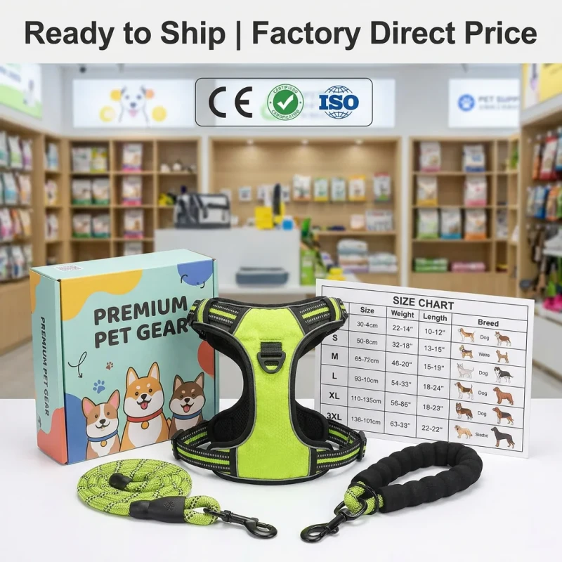 Reflective Heavy Duty Soft Padded Oxford Adjustable No Pull Breathable Ergonomic Dog Leashes Pet Harnesses