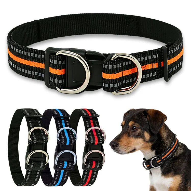 Reflective Nylon Dog Collar Adjustable Durable Pet Collar with Quick Release Buckle for Small Medium Large Dogs