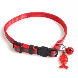 Reflective Webbing Extendable Buckle Closure Cat Collar with Colorful Fishbone Pendant