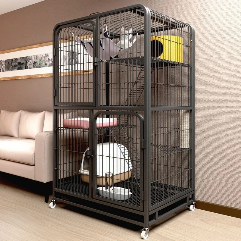 Reinforced Large Multi layer Metal Pet Cage Villa with Hammock Wheels 3 4 Tier Indoor Cat Fence Pigeon Breeding Cage