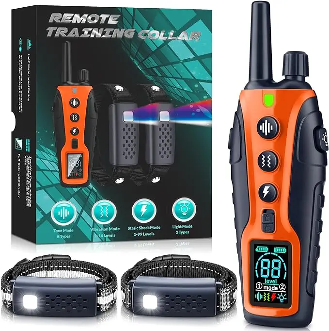 Remote Dog Training Device Beep Vibration Shock Modes Bark Control Collar with Two Collars to Training Two Dogs